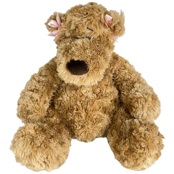 Build A Bear Brown Teddy Bear Plush Talks Pink Bows Ears 17” Stuffed Animal Toy - Picture 1 of 9